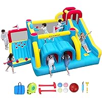 ELEMARA 7 in 1 Inflatable Bounce House, XL Golf Bouncy House with 750W Blower, Inflatable Bouncer with Slide,Golf Area,Bouncer,Tunnels,Climbing Wall, Jumping Castle for 6 Kids Outdoor/Indoor