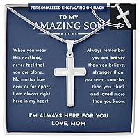 To My Son From Mom, Cross Link Chain Necklace Gift From Dad Birthday Christmas Graduation Necklace Gift from Dad Mom with Message Card and Gift Box, Personalized Gift for Son From Father and Mother