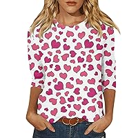 Womens Tops 3/4 Sleeve Shirts Round Neck Valentine's Day Shirts Cute Love Heart Graphic Tees Holiday Tops