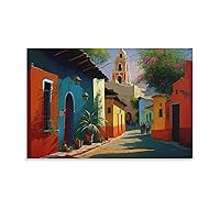 Mexican Village Artwork, Colorful Wall Art for Living Room, Ethnic Art Prints for Home Decor, Tradit Canvas Art Posters Painting Pictures Wall Art Prints Wall Decor for Bedroom Home Office Decor Part