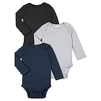 baby boys Pure Organic Cotton Long Sleeve Bodysuit, 3 Pack Shirt, Black/Blue/Gray, Newborn US