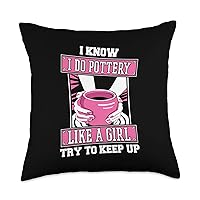 Potter Girl Ceramic Clay Handcraft-Pottery Throw Pillow, 18x18, Multicolor