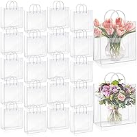 LEIFIDE 50 Pcs Clear Gift Bags with Handles Plastic PVC Gift Bags Transparent Reusable Tote Bags Candy Goodie Bags for Wedding Shopping School Birthday Party Supplies (11 x 11 x 3.9 Inch)