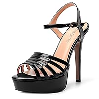 Womens Patent Night Club Ankle Strap Open Toe Buckle Sexy Stiletto High Heel Heeled Sandals 5 Inch