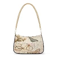 Roses Butterfly Bicycle Shoulder Bag for Women Shoulder Handbags with Zipper Closure Small Clutch Purses Crossbody Bags for Women