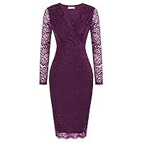 Plus Size Cocktail Dresses for Women Evening Party Long Sleeve Lace Pencil Dress