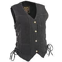 Milwaukee Leather Women’s Black 6 Pocket Side Lace Denim Vest w/Gun Pockets MDL4020