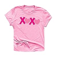 Fashion Love Hearts Shirts for Women Valentines Day Gift for Lovers Short Sleeve Crewneck 2024 Casual T-Shirts