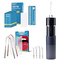 GENKENT Complete Oral Care Bundle (Portable Water Flosser Black, Teeth Whitening Gel Strips, Tongue Scraper)