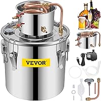 VEVOR Alcohol Still 8Gal/30L Alcohol Distiller Stainless Steel Distillery Kit for Alcohol With Copper Tube & Pump Home Brewing Kit Build-in Thermometer for DIY Whisky Wine Brandy