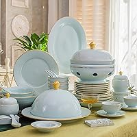 71 Pcs Fine Bone China Porcelain Dinner Set, Dinnerware Set for 10-15 People, Luxury Style Jingdezhen High-end Bone China Phnom Penh Tableware Set