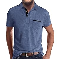 Mens Fashion Polo Shirts Cotton Classic Long Sleeve Thermal Button Shirt with Pocket