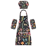 Cute Mushroom 3 Pcs Kids Apron Toddler Chef Painting Baking Gardening (with Pockets) Adjustable Artist Apron for Boys Girls-S