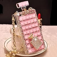 Sparkly Diamonds Perfume Bottle Case Compatible for Samsung Galaxy S22 Plus / S22+ with Screen Protector W/Lanyard, Diamonds Crystals Soft Phone Protective Cover for Women (Pink)