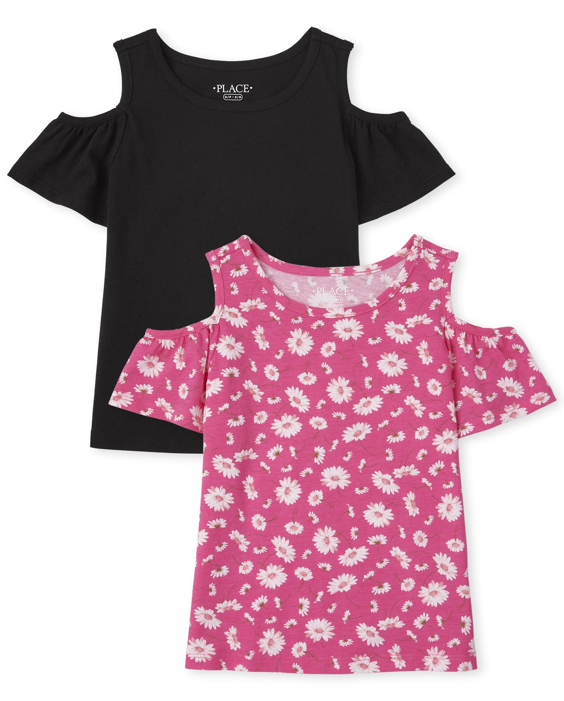 The Children's Place girls The Children's Place Short Sleeve Cold Shoulder Fashion Top Cami Shirt, Caddy Pink-2 Pack, X-Small US