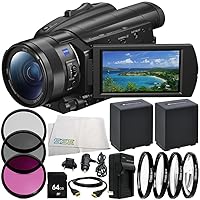 SSE FDR-AX700 4K Camcorder 9PC Accessory Bundle – Includes 2X Replacement Batteries + AC/DC Rapid Home & Travel Charger + More