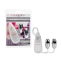 CalExotics Pocket Exotics Wired Remote Double Bullet Vibrator - Sex Toys for Couples - Adult Vibe Eggs Massager - Silver