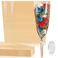 CCINEE 50Pcs Flower Wrapping Bags Kraft Paper Floral Packing Sleeves Bouquet Bags Clear Flower Wrapping Sleeves with Ribbon for Wedding Birthday Graduation Anniversary Supplies,8.7x4.7x24.8 Inch