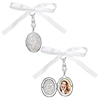 SUPERFINDINGS Wedding Bouquet Charm Oval Bridal Wedding Bouquet Photo Charms 316 Stainless Steel Locket Pendants Decoration 75mm Memorial Angel Photo Charm