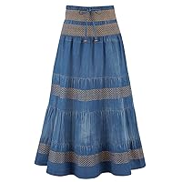 Tiered A-Line Denim Boho Prairie Skirt