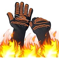 1472°F Extreme BBQ Gloves Grill Gloves Oven Safety Gloves, Cut Resistant BBQ Gloves with Non-Slip Silicone for Grilling, Frying, Baking, Fireplace, Cooking (2 Pieces Set) (Orange Strips Long)