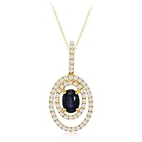 Jewels Created Blue Sapphire Double Halo Drop Pendant Necklace 925 Sterling Silver 14K Yellow Gold Plated