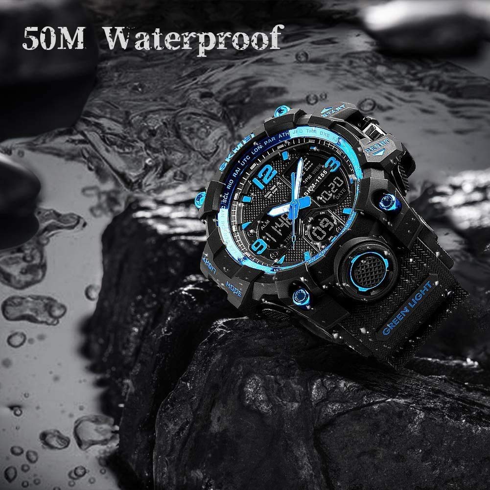 MJSCPHBJK Men's Analog Sports Watch Military Watch Outdoor LED Stopwatch Digital Electronic Watches Large Dual Display Waterproof Tactical Army Watches for Men