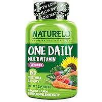 NATURELO One Daily Multivitamin for Women - Energy Support - Whole Food Supplement to Nourish Hair, Skin, Nails - Non-GMO - No Soy - Gluten Free - 180 Capsules