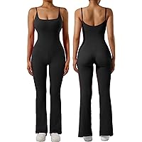 SUUKSESS Women Ribbed Flare One Piece Jumpsuits Seamless Padded Sexy Jumpsuit