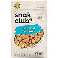Snak Club Roasted & Unsalted Cashews, 2.5 Ounce (Pack of 6)