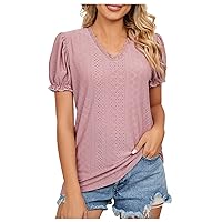 Night Out Outfit for Women, Women's Fashion Casual V-Neck Short Seeve Solid Color Sleeve Top