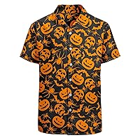 HUGLAZY Halloween Shirt Men Hawaiian Shirt Button Down Short Sleeve Shirts Funny Party Outfit