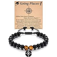 KINGSIN Men's Compass Bracelet with Black Onyx and Tiger Eye Stones - Perfect Jewelry Gift for Graduation, Birthday, and More