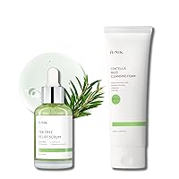 Tea Tree Relief Serum & Centella Mild Facial Foaming Cleanser Non-Sticky Non-Stripping pH balancing Soothing Calming Ampoule Gentle Mild Face Cleanser Oily Sensitive Skin Vegan Korean Skincare