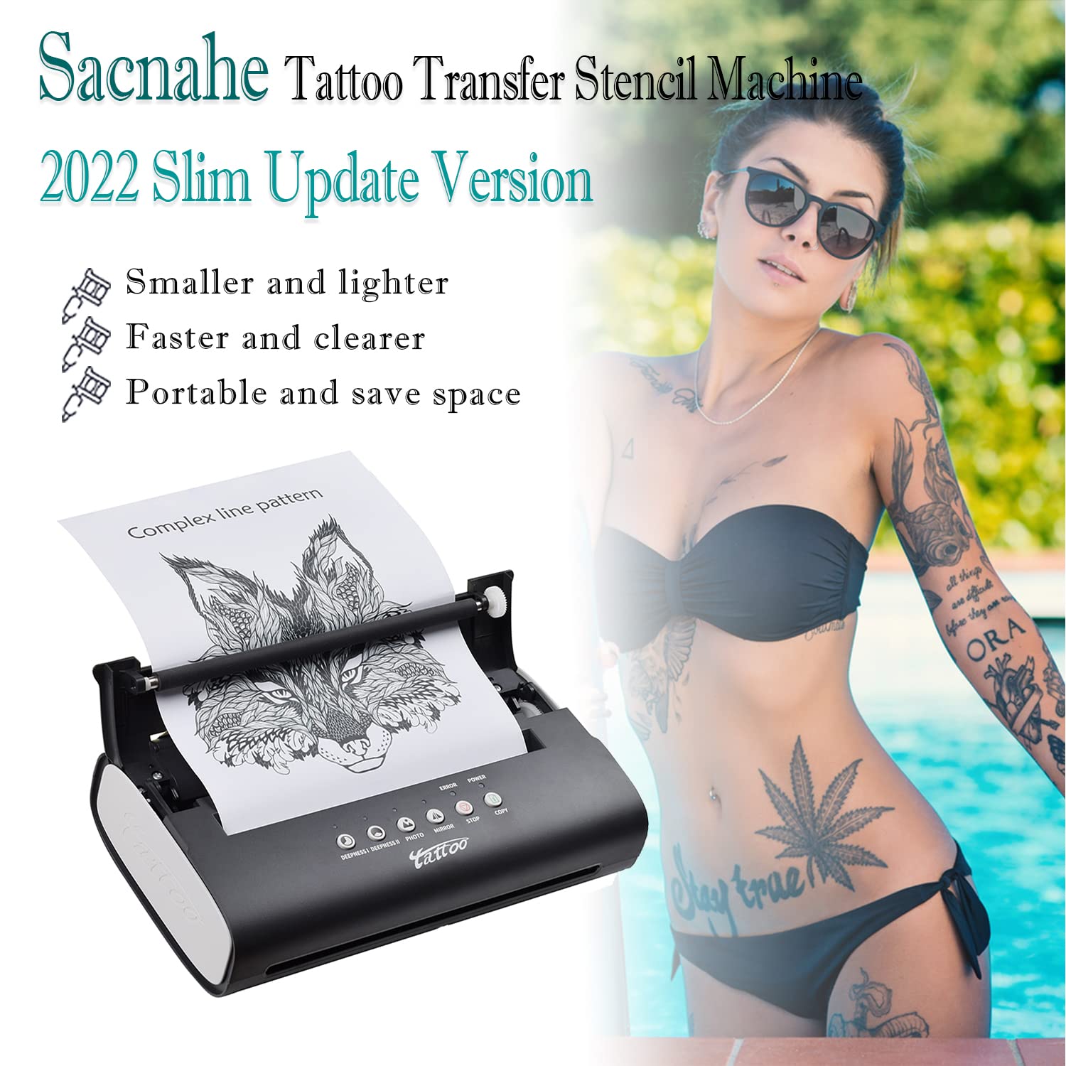 Sacnahe Tattoo Transfer Stencil Machine Copier Printer with 20pcs Free Transfer Paper Thermal Tattoo Kit Copier Printer Black (New Update Version)