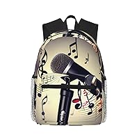 Microphone With Music Note Print Backpack For Women Men, Laptop Bookbag,Lightweight Casual Travel Daypack