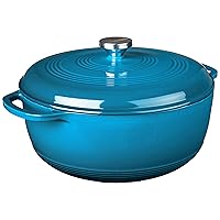 Lodge 7.5 Quart Enameled Cast Iron Dutch Oven with Lid – Dual Handles – Oven Safe up to 500° F or on Stovetop - Use to Marinate, Cook, Bake, Refrigerate and Serve – Blue