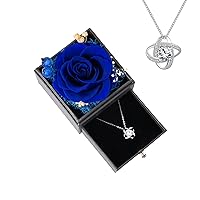 Real Blue Rose Birthday Preserved Flower Gift for Women Girls Simple Dainty Valentine's Day Mother's Day Anniversary Jewelry Gift for Girlfriend Sister Mother Friend Wife