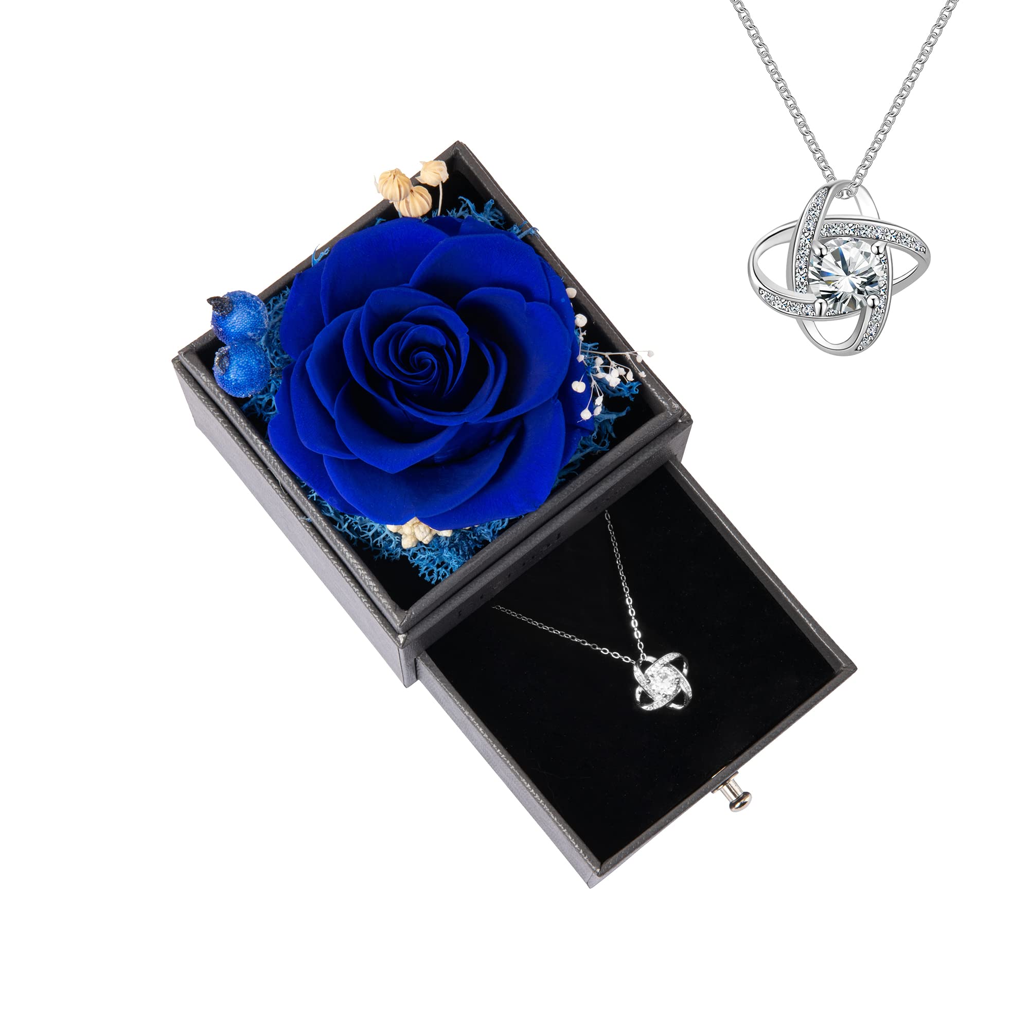 Real Blue Rose Birthday Preserved Flower Gift for Women Girls Simple Dainty Valentine's Day Mother's Day Anniversary Jewelry Gift for Girlfriend Sister Mother Friend Wife