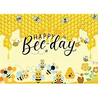 LYCGS 6X4FT Happy Bee Day Backdrop Yellow Honeycomb Backdrop Happy Bee Day Banner Bee Flowers Birthday Party Backdrop Baby Birthday Party Decorations Honeycomb Party Decorations X-1