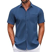 COOFANDY Mens Short Sleeve Casual Button Down Shirts Summer Untucked Dress Shirts with Pocket
