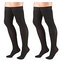 Truform 30-40 mmHg Compression Stockings for Men and Women, Thigh High Length, Dot-Top, Closed Toe, Black, Large, 2 Count