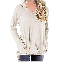 Ceboyel Womens Solid Color Fall Tops 2023 Casual Loose Shirts Soft Long Sleeve Blouses Tunic Tops with Pockets