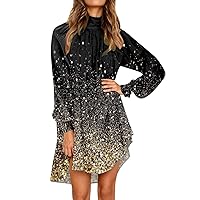 Womens Holiday Dress Irregular Dress Long Sleeve Fall Ladies Party Womens Dresses with(C-Gold,X-Large