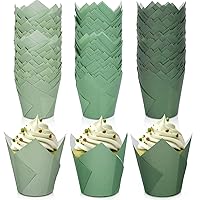 Whaline 180Pcs Gradient Green Tulip Cupcake Liners Sage Green Tulip Muffin Baking Liners Dark Green Light Green Cupcake Wrappers Baking Cup for Bridal Baby Shower Wedding Birthday Party Decor