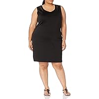 Star Vixen Women's Plus Size SleevelessIllusionBackYokeandIllusionInsetShoulderStretchPonteLittleBlkDress-LBD