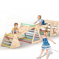 Beeneo Climbing Toys for Toddlers, Montessori Wooden Triangle Climbing Toys with Reversible Ramp, Toddler Climbing Toys Indoor, 5PCS Wooden Montessori Play Gym Climbing Toys for Toddlers, Multicolor