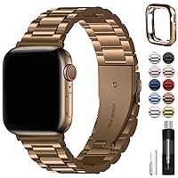 Compatible Apple Watch Bands 49mm 45mm 44mm 42mm, Stainless Steel iWatch Band with Case for Apple Watch Ultra2/Ultra Series 9/8/7/6/5/4/3/2/1/SE/SE2, 42mm 44mm 45mm Golden Coffee
