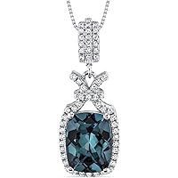 PEORA 4.50 Carats Simulated Alexandrite Vintage Halo Pendant Necklace for Women 925 Sterling Silver, Color-Changing Cushion Cut 11x8mm, with 18 Inch Chain