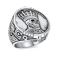 Statement Eagle Head Liberty 1937 Coin Novelty as Men's Punk Rocker Biker Jewelry Gothic Crown Black Skull Ring For Men Oxidized .925 Sterling Silver